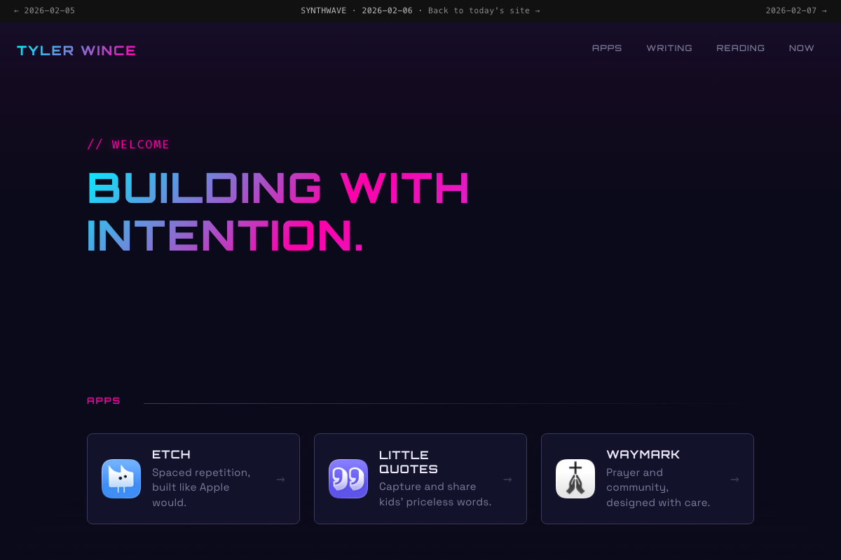 Screenshot of the SYNTHWAVE design