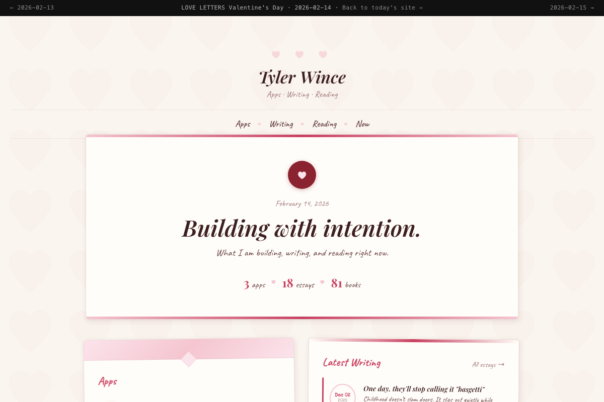 Screenshot of the LOVE LETTERS Valentine's Day design