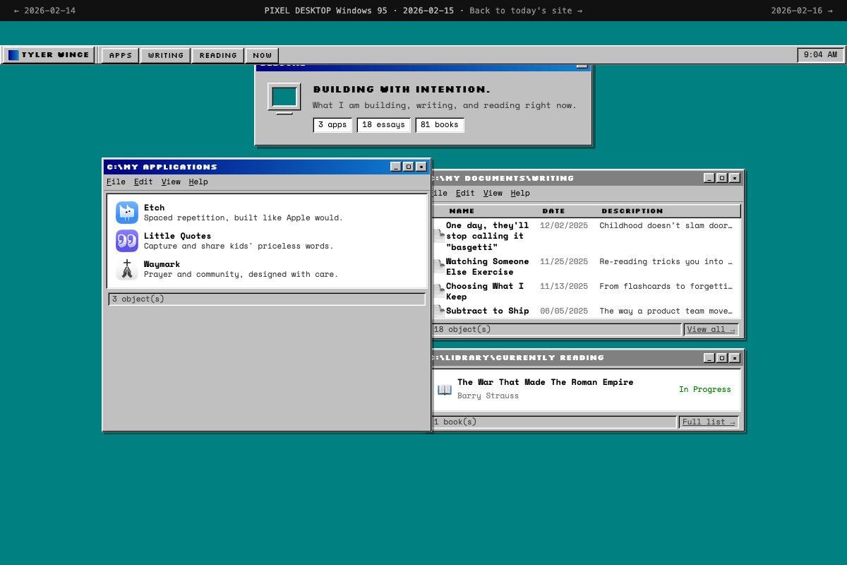 Screenshot of the PIXEL DESKTOP Windows 95 design