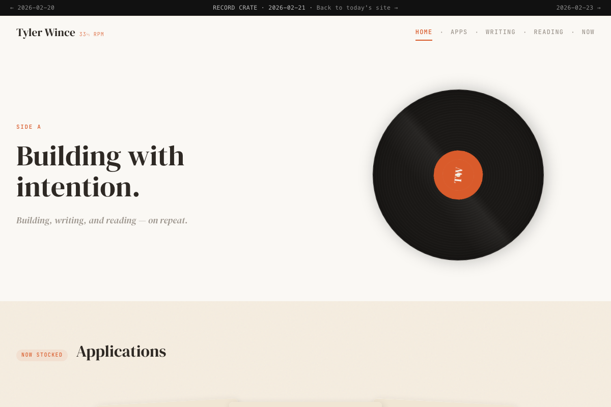 Screenshot of the RECORD CRATE design