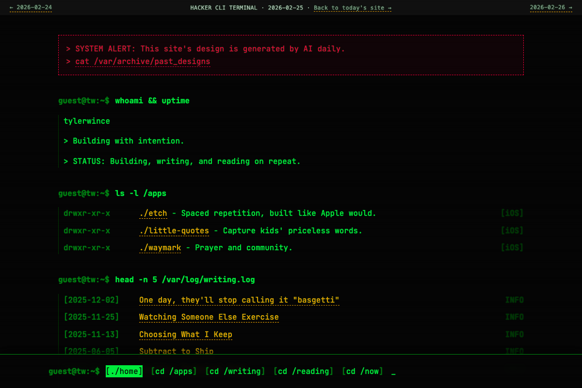 Screenshot of the HACKER CLI TERMINAL design