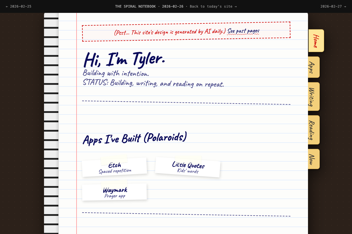 Screenshot of the THE SPIRAL NOTEBOOK design