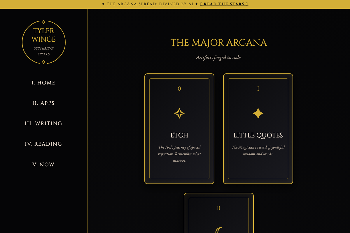 Screenshot of the THE ARCANA SPREAD design