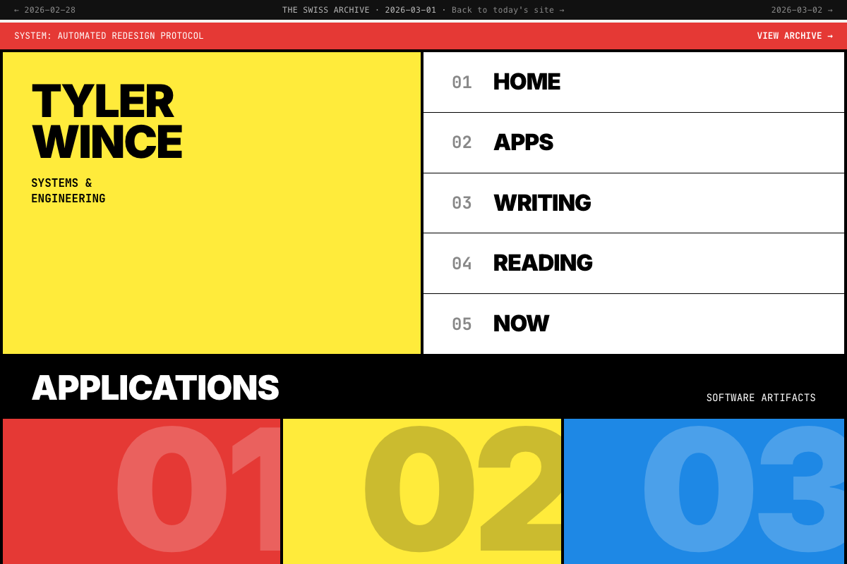 Screenshot of the THE SWISS ARCHIVE design