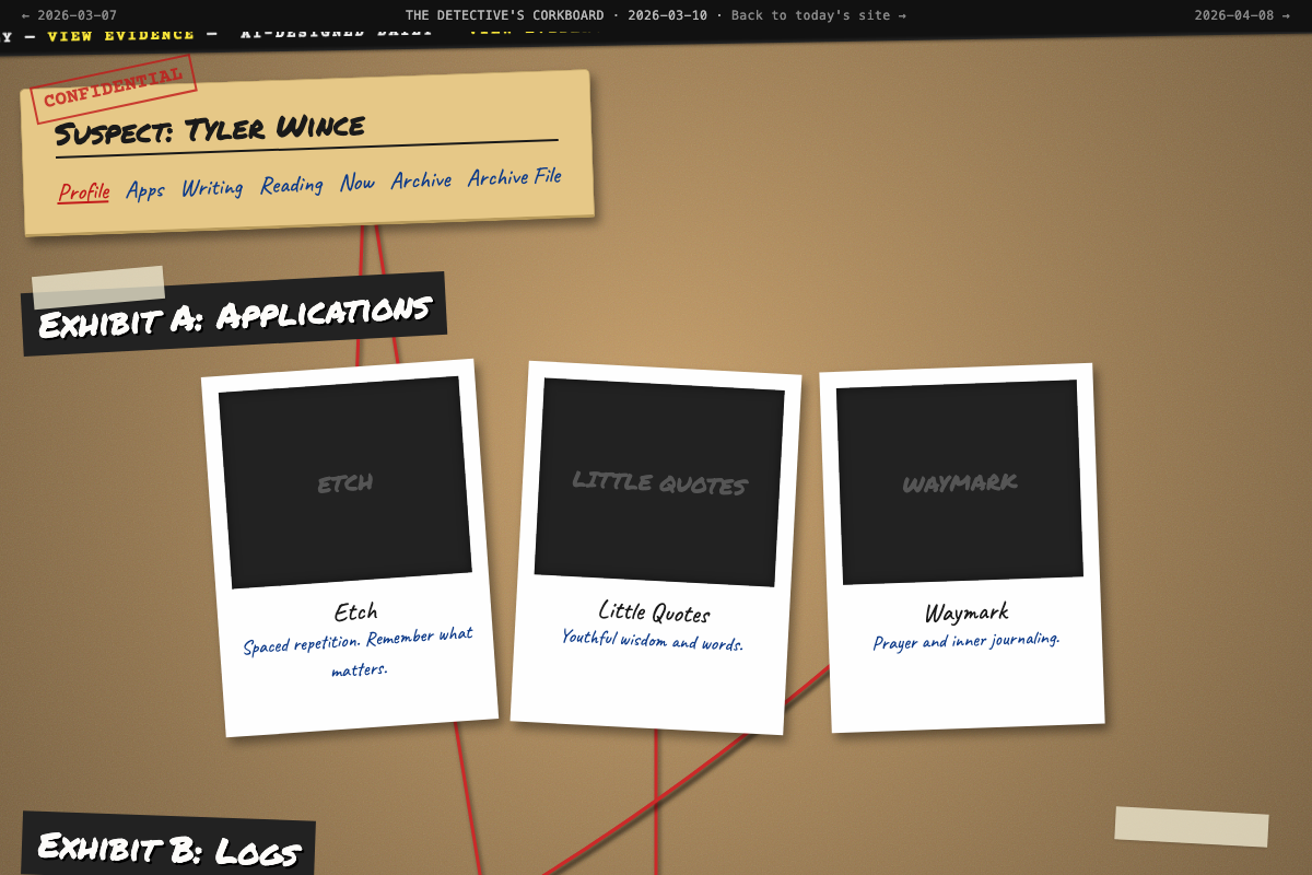 Screenshot of the THE DETECTIVE'S CORKBOARD design