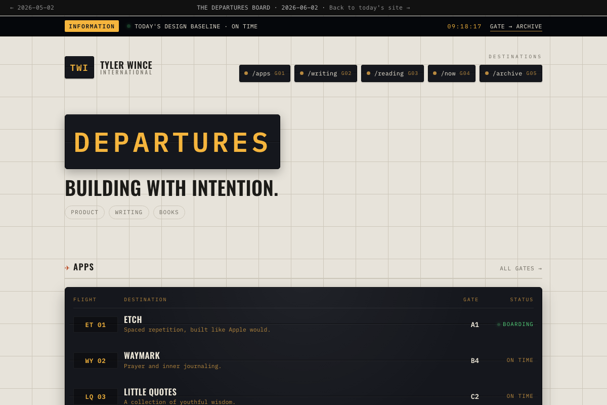 Screenshot of the THE DEPARTURES BOARD design